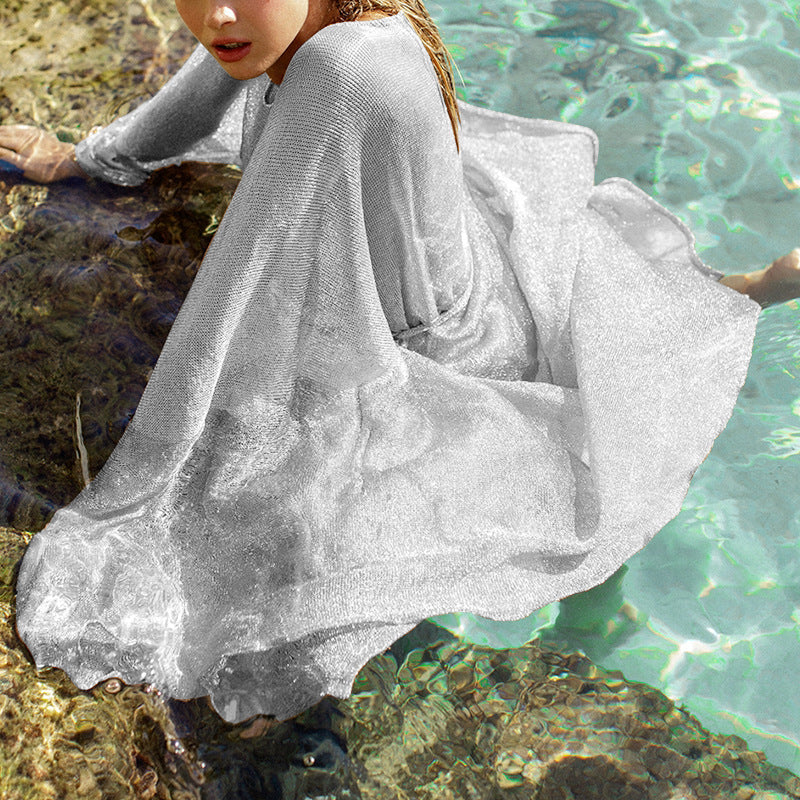 Knitted Cardigan Beach Shirt Beach Travel Bikini Cover up Sun Protective Blouse Mangar