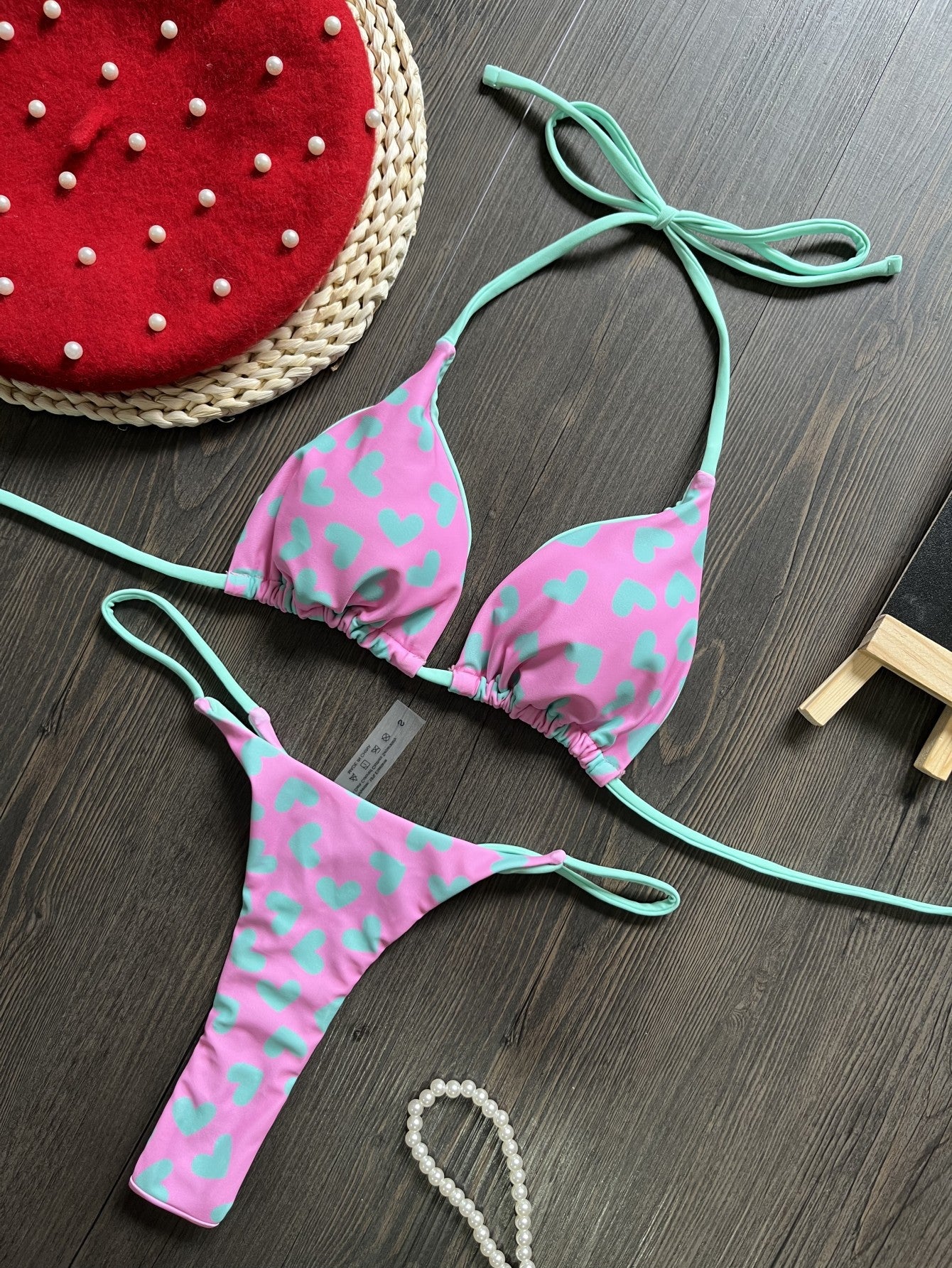 Bikini con estampado de corazón, sexy, sin espalda, dividido