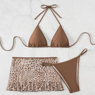 Red Wind Sexy Leopard Print Swimsuit Women Small Chest Banded Bikini Split Three Piece Set Vacation Swimwear Twingo
