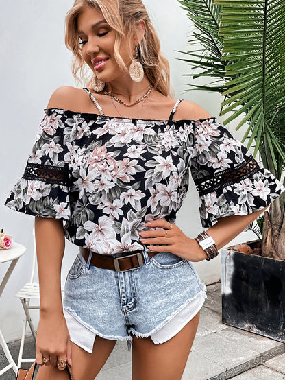 Camisa estampada con cuello abierto para mujer, informal, para oficina