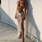 Jupe de plage sexy découpée à lacets, jupe longue transparente au crochet fendue, bord de mer