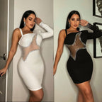 Sexy Slim-Fit Mesh Rhinestone Dress Nightclub WINNIEYA