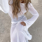 Summer Sexy Backless Long Sleeves See through Mesh Dress PASTO