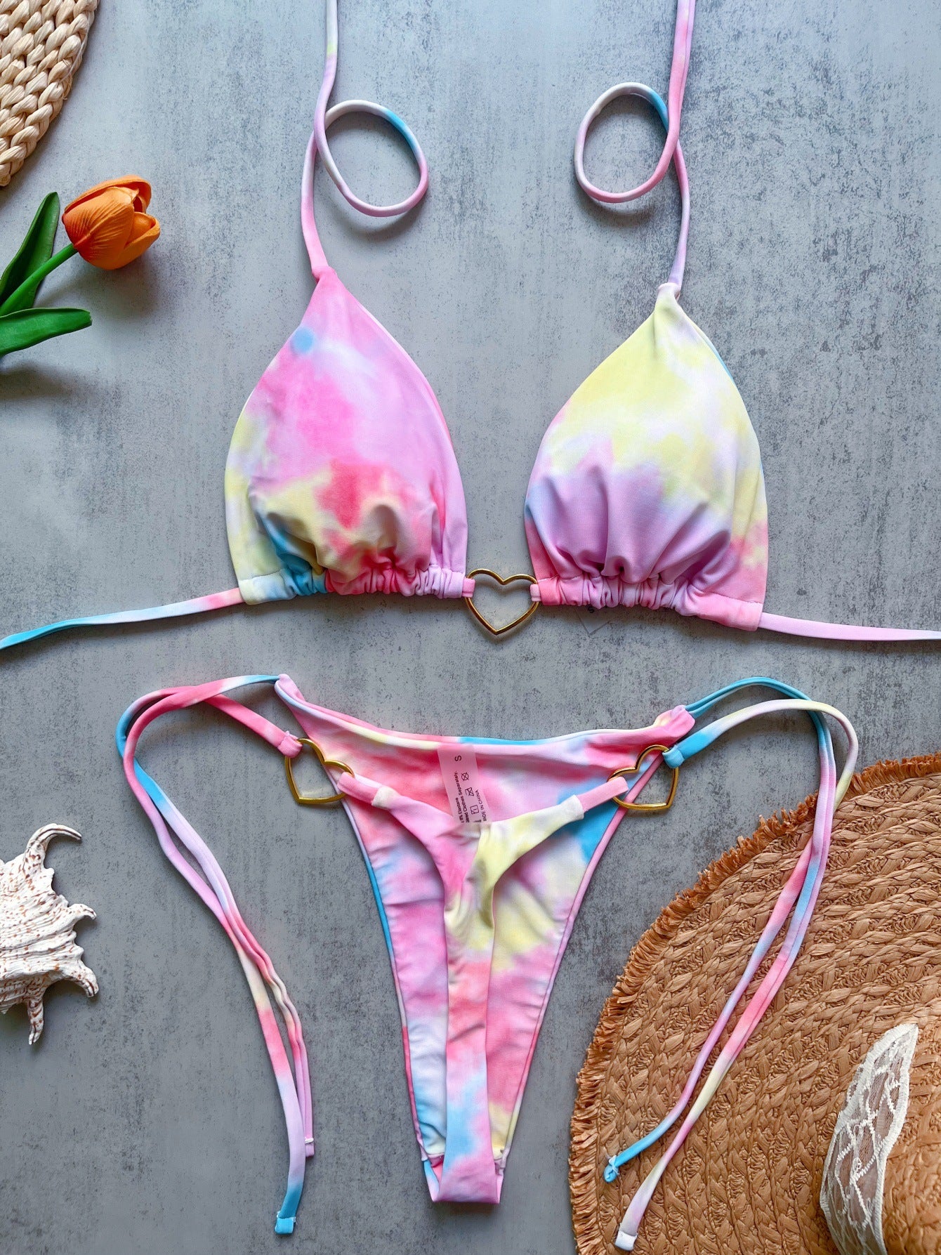 Floral Print Love Accessories Bikini Set Low Waist Lace up Biquini Amber