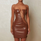 Vestido de verano para mujer, sexy, con top de tubo y cordones en la cintura y caderas controladas.
