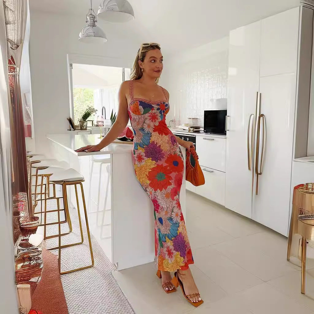Summer Women off Neck Floral Printing Slip Dress XUYUN