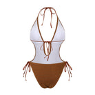 Bikini Sexy Deep V Plunge Lace up Halterneck Backless Siamese Women Swimsuit Peaches