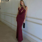 French Hollow Out Cutout Sheath Sleeveless Elegant Sexy Dress Summer Slim Solid Color Maxi Dress BULLINGER