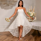Vestido tubo sexy de encaje jacquard, elegante, con vuelo, para dama de honor de boda, blanco