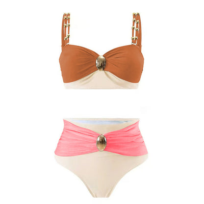 Red Coffee Color Separate Swimsuit