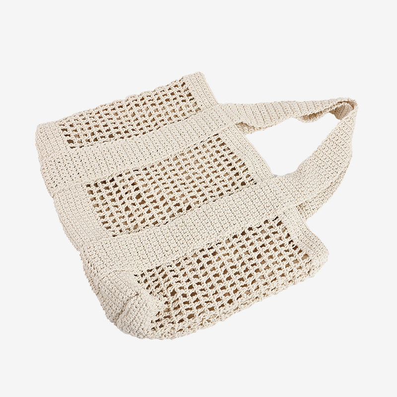 Bolso informal de gran capacidad tejido con hilo de algodón, bolso de paja con recortes, bolso de playa para vacaciones en el mar, bolso de hombro de malla 