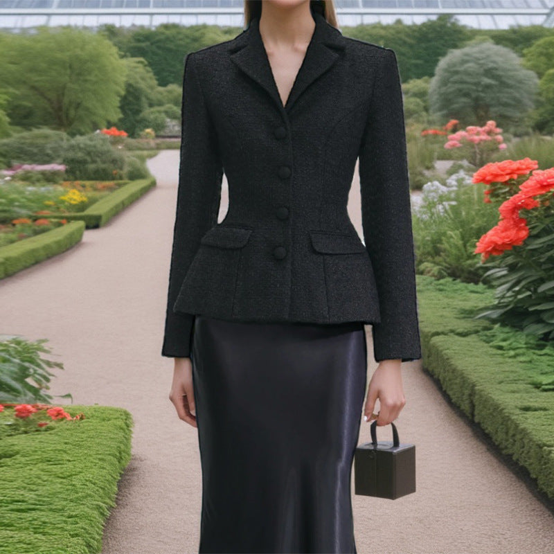 French Two Piece Set Autumn Waist Slimming Single Breasted Long Sleeve Elegant Skirt Set Women Sailfish