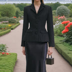 French Two Piece Set Autumn Waist Slimming Single Breasted Long Sleeve Elegant Skirt Set Women Sailfish