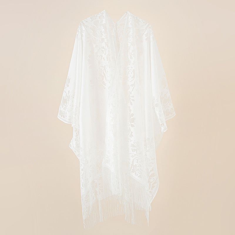 Lace Large Shawl Leaky Lace Cardigan Sun Protection Clothing Beach Cover Up Sun Protection Shawl SallyCover