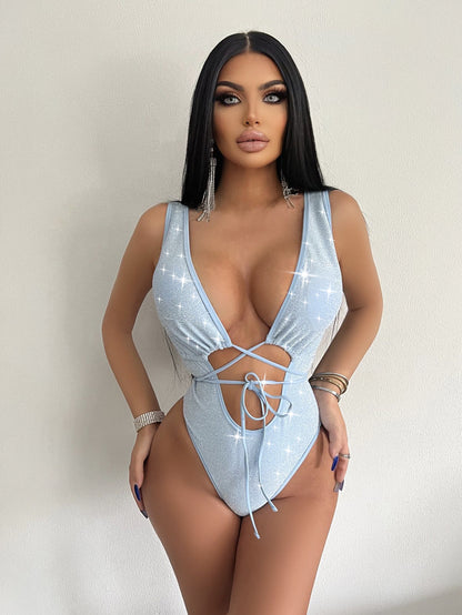 Bikini de color sólido sexy traje de baño para mujer con cordones ajustados sin espalda bikini duradero