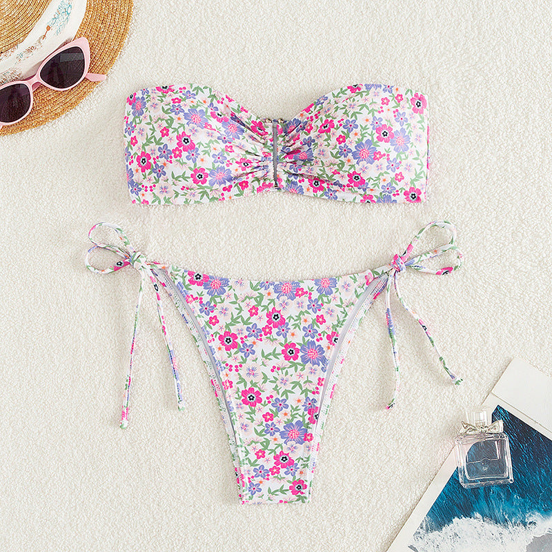 Traje de baño de verano con top de tubo sin tirantes, traje de baño sexy para mujer, traje de baño de playa de verano estampado