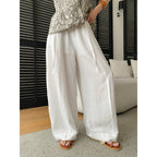 Summer Air Feeling Lazy Relaxed Feeling Drawstring Elastic High Waist Loose Wide Legs Casual Pants Sinan