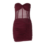 Women Clothing Sexy Mesh Stitching Hollow Out Cutout Slim Fit Rhinestone Ruffle Hip Dress for Women LEKINS