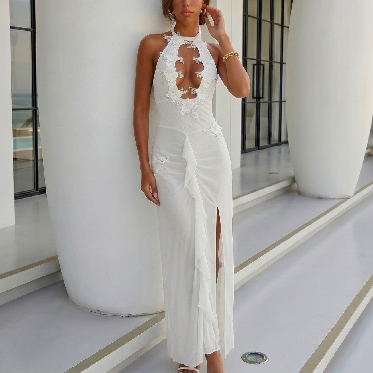 Solid Color Sexy Hollow Out Cutout out Backless Beach Cover up Bikini Swimsuit Beach Women Mangar