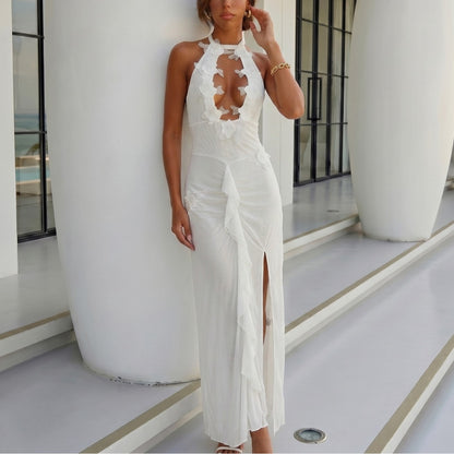 Solid Color Sexy Hollow Out Cutout out Backless Beach Cover up Bikini Swimsuit Beach Women Mangar