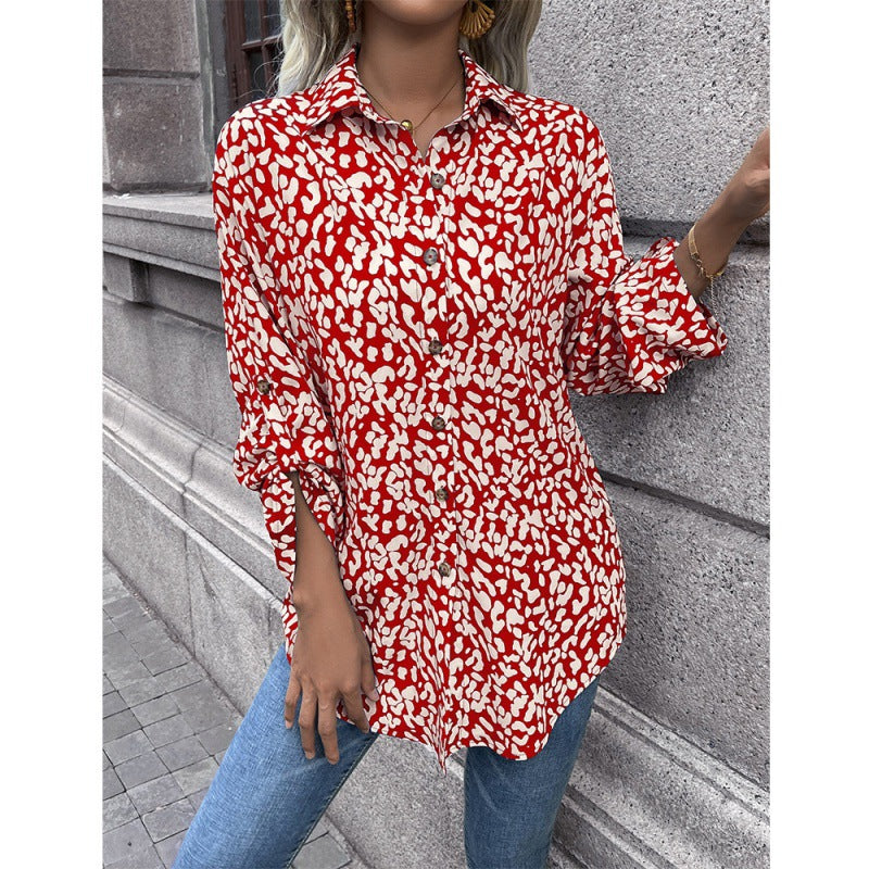 Ropa de mujer, cárdigan sexy con estampado de leopardo y botonadura sencilla, camisa con cuello, top para mujer