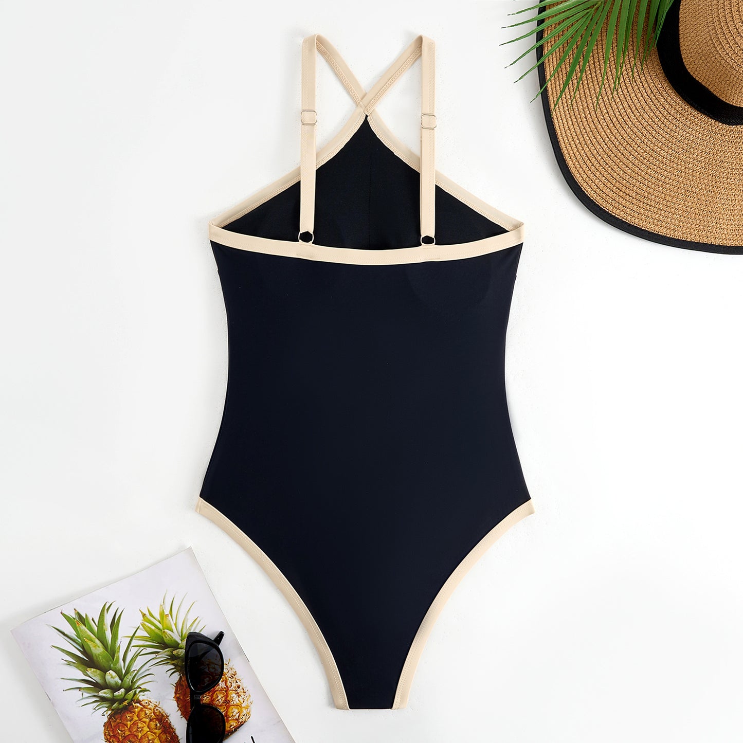 Traje de baño triangular siamés sexy de corte entallado para mujer, traje de baño con cuello halter de color sólido