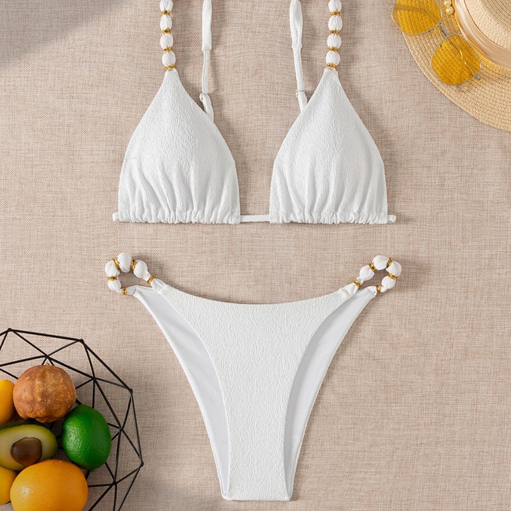 Ladies Sexy Bikini Special Fabric Pearl Accessories Bikini Swimsuit Serene