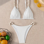 Ladies Sexy Bikini Special Fabric Pearl Accessories Bikini Swimsuit Serene