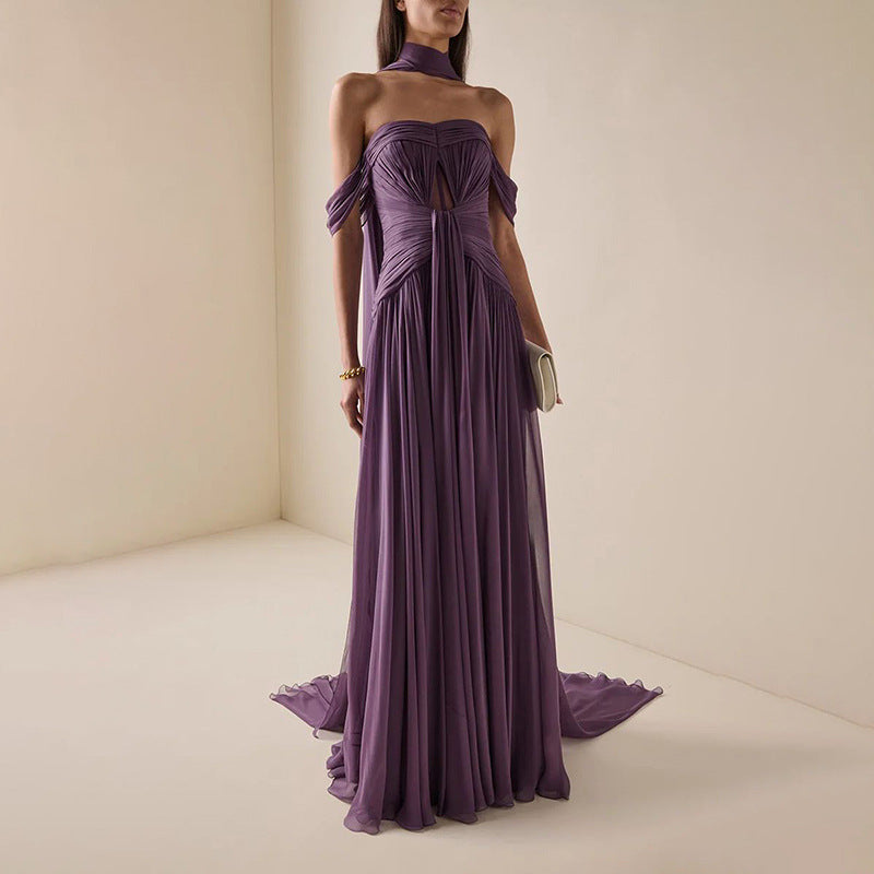 Sexy Dress Summer Halter Ribbon Tube Top Draped Slimming Dress Women Ory