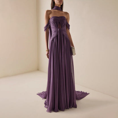 Sexy Dress Summer Halter Ribbon Tube Top Draped Slimming Dress Women Ory