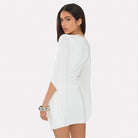 Women Clothing Autumn Solid Color Casual Lace Flared Long Sleeve Bodycon Dress HONEYBADGER