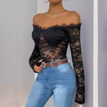 Mono negro de manga larga con cuello desbocado para mujer