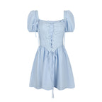 Women Clothing Bubble Sleeve Square Collar Dress Corset Princess Two Piece Sexy Dopamine Wear REBECCA