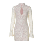 Robe d'hiver sexy en dentelle à manches évasées et découpes pour femmes
