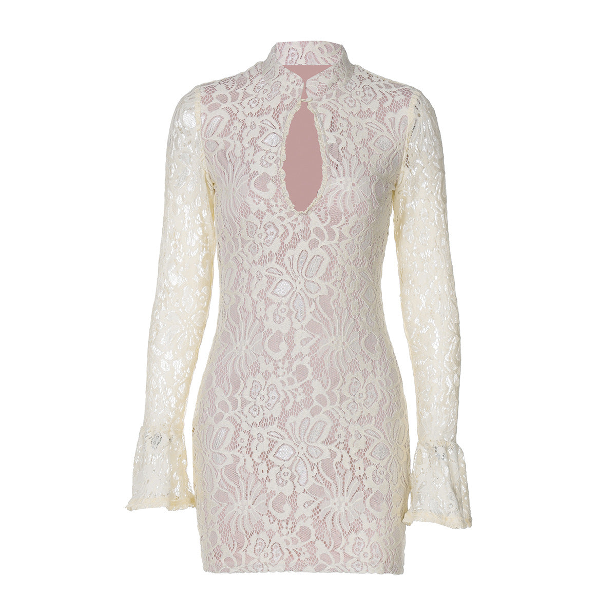 Robe d'hiver sexy en dentelle à manches évasées et découpes pour femmes