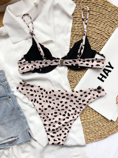 Small Sunken Stripe Leopard Bikini Sexy Underwire Swimsuit