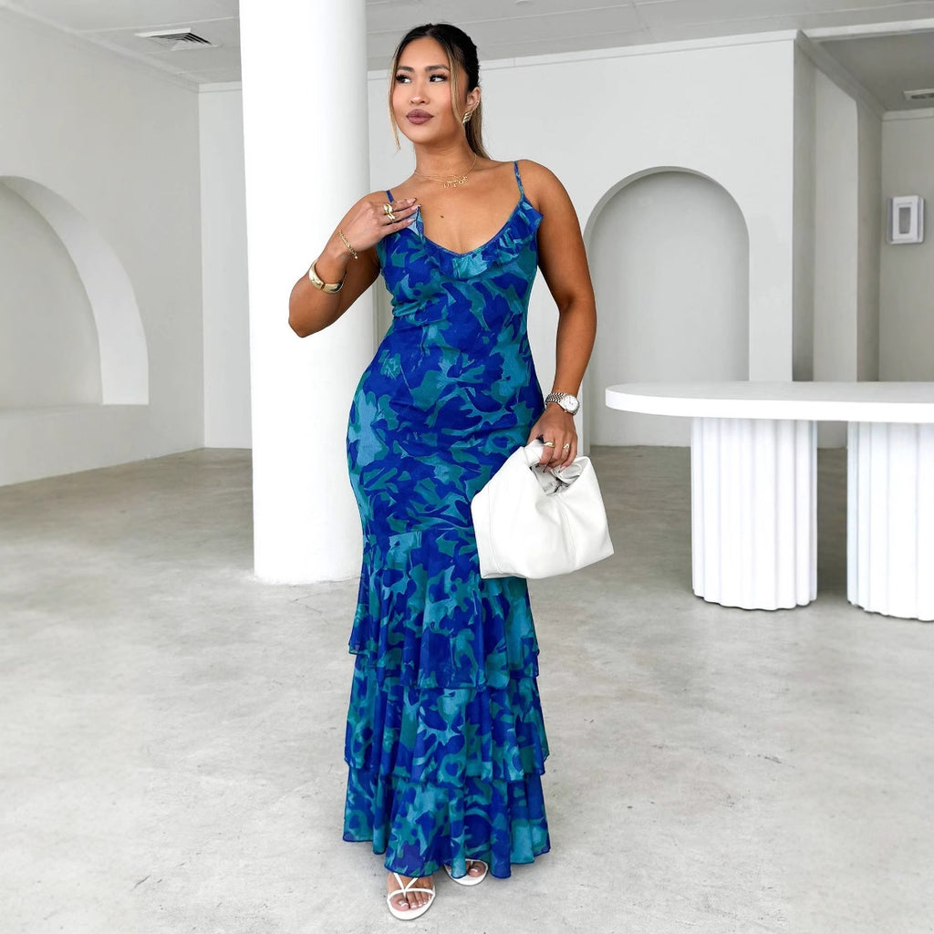 2025 Sexy Dress Sling Cake Lace Slim Fit Maxi Dress Women XINXI