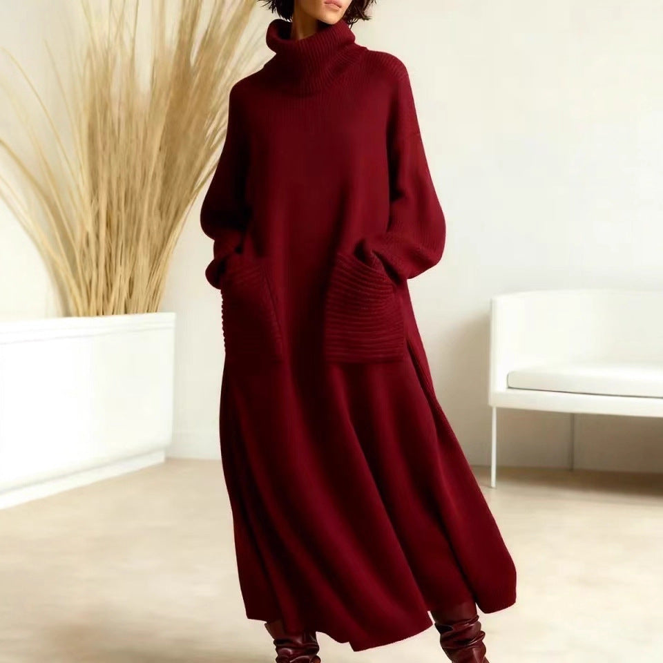 High Neck Woolen Dress Loose Woolen Coat NICE