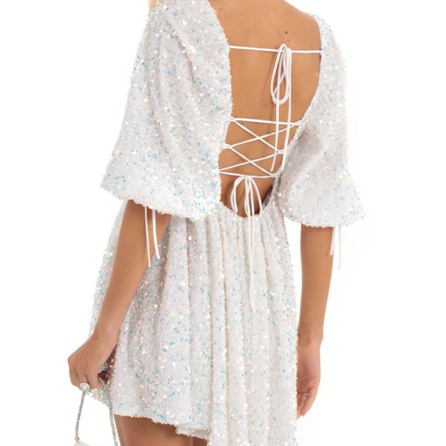 Plus Size Loose Version Sequin Dress Summer Casual round Neck Short Sleeve Solid Color Wide Hem Dress CYSM