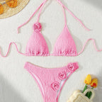 Bandage Sexy Split Swimsuit 3D Three Dimensional Floral Bikini Women Surfing Beach Wear Chimie