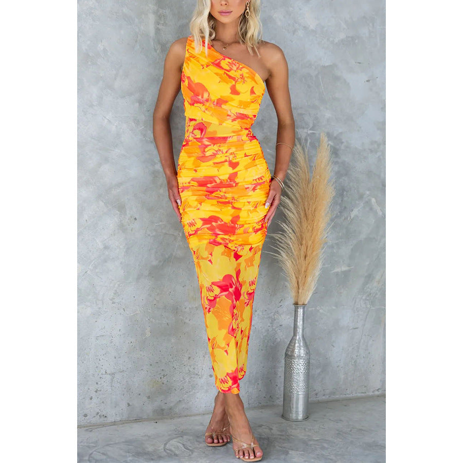 Spring Summer Printing Elastic Shoulder Printing Dress Casual Holiday Dress Dress Oyrina
