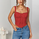 Sexy Lace Stitching Camisole Women Vest Sexy Backless Pleated Short Slim Top SUNSHINE