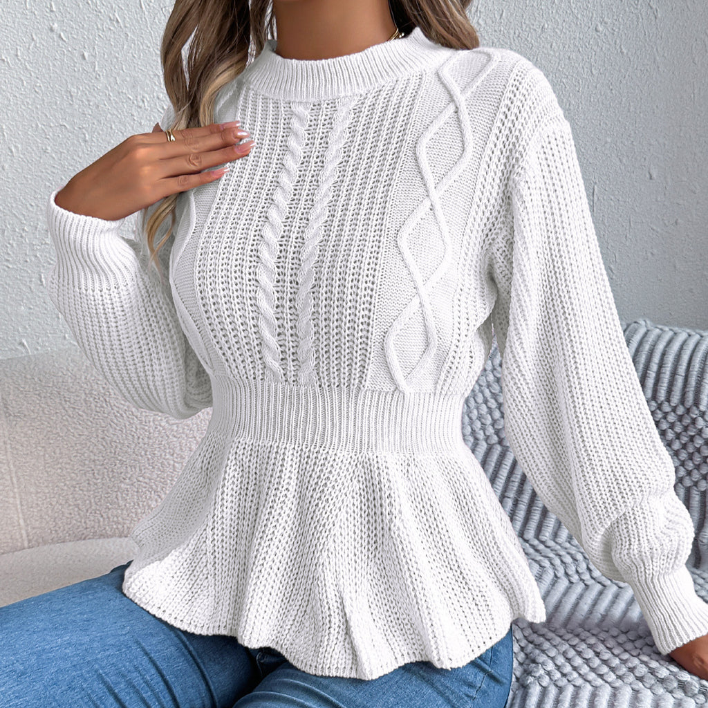 Suéter de manga larga con volantes y cintura torcida de color liso para otoño e invierno, ropa para mujer