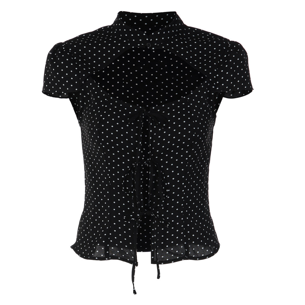 Women Clothing Polka Dot Printed Cardigan Lace up Short Sleeve T shirt Top Flash Vision