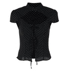 Women Clothing Polka Dot Printed Cardigan Lace up Short Sleeve T shirt Top Flash Vision