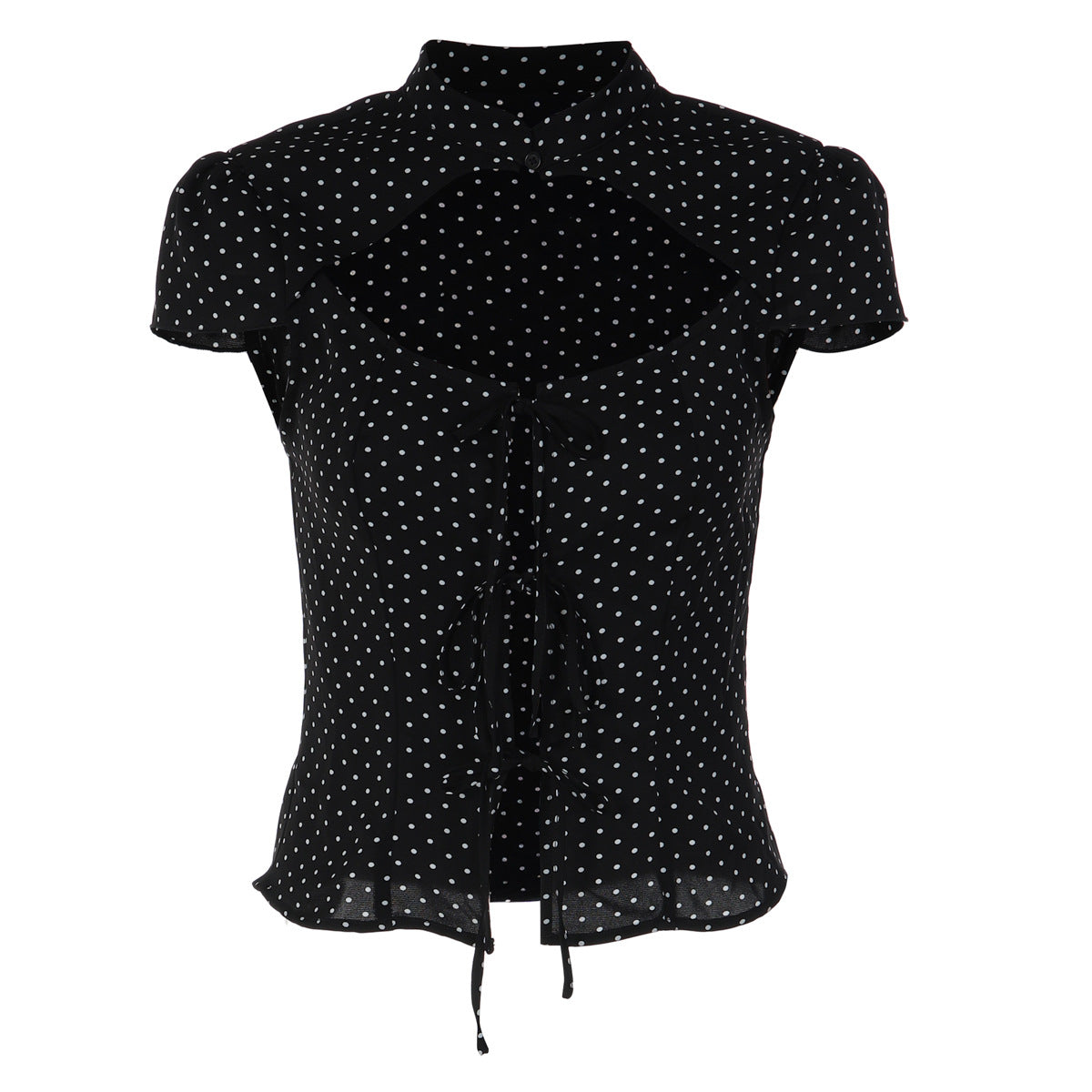 Women Clothing Polka Dot Printed Cardigan Lace up Short Sleeve T shirt Top Flash Vision