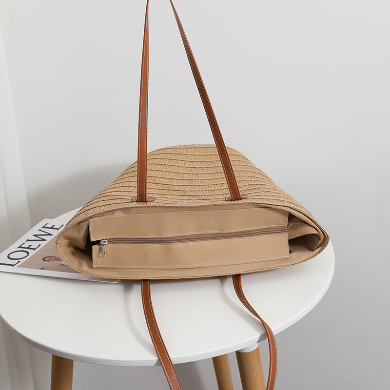 Simple Shoulder Straw Bag Large Capacity Straw Bag Woven Bag Tote Bag Women Seaside Vacation Beach Bag EaseWoven