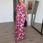 Summer Sexy One Shoulder Printed Dress Maxi Dress Women Gemi
