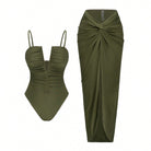 Swimwear Sexy Deep V Plunge neck Pleated High Slit Tube Top Dress Sexy BALANCE