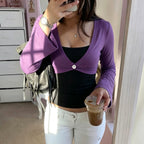 Sexy Contrast Colors False Two Piece Flare Sleeve T shirt Summer Simple Slim Fit Bottoming Top Women LingSharp
